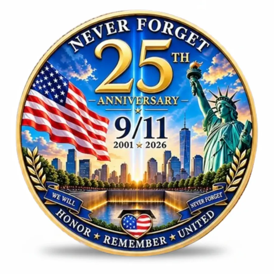 9/11 25th Anniversary Never Forget Coin – Memorial Collectible