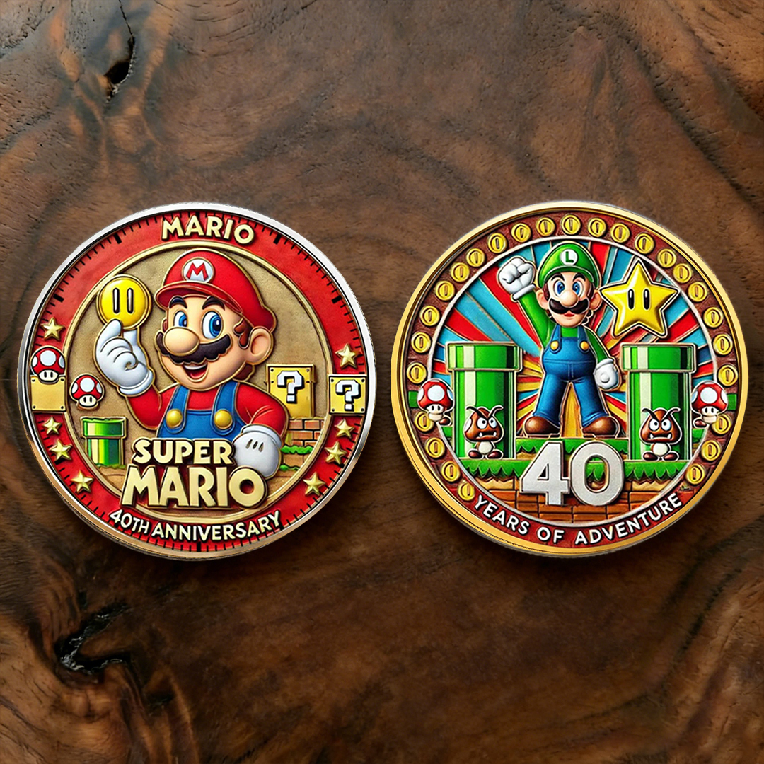 Super Mario 40th Anniversary Printed Commemorative Coin – Limited Edition Gaming Collector’s Coin
