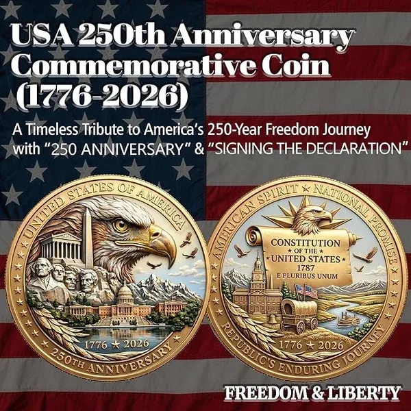USA 250th Anniversary Commemorative Coin - American Eagle & Patriotic Symbols Collectible