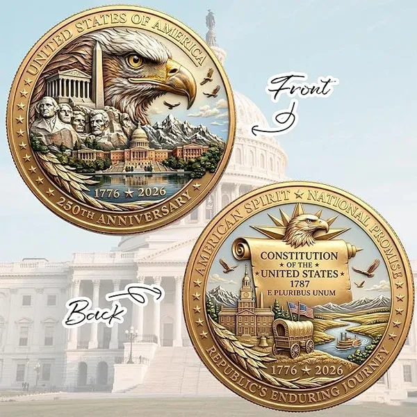 USA 250th Anniversary Commemorative Coin - American Eagle & Patriotic Symbols Collectible