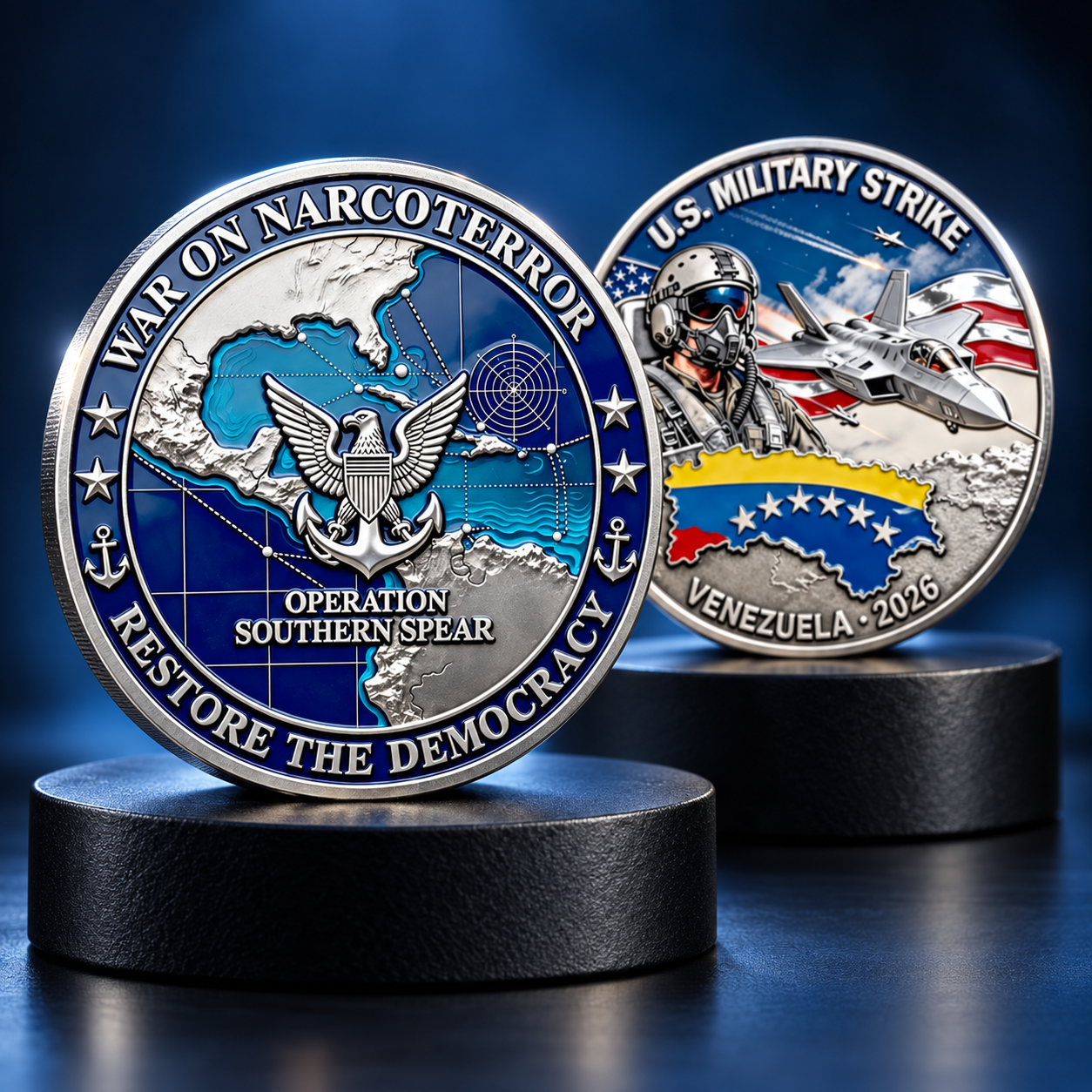 Military Strike Venezuela 2026 Coin – Operation Southern Spear Collectible ✈️🪙