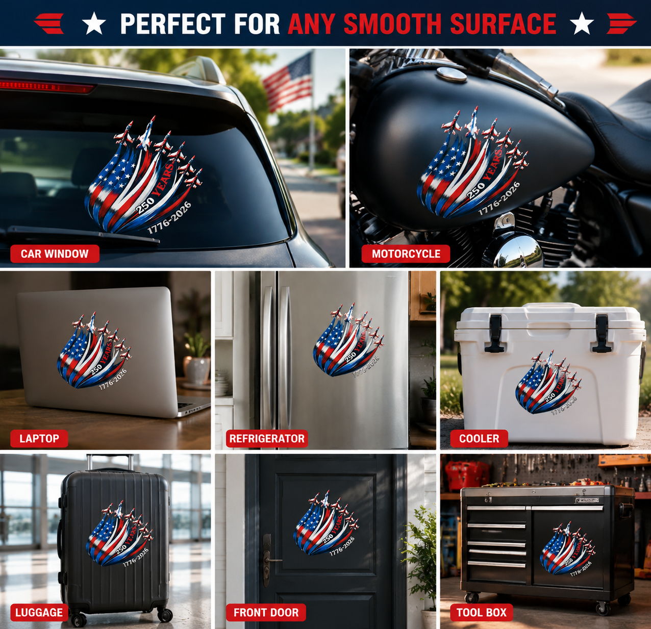 🔥 LIMITED TIME OFFER – America 250th Anniversary Patriotic UV DTF 3D Car Decal (1776–2026)