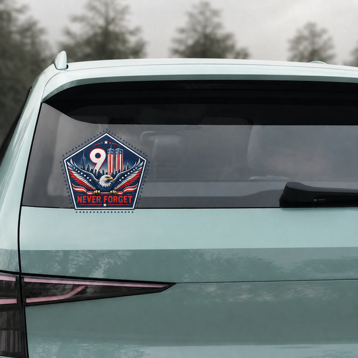 9/11 Never Forget Eagle Memorial Car Decal
