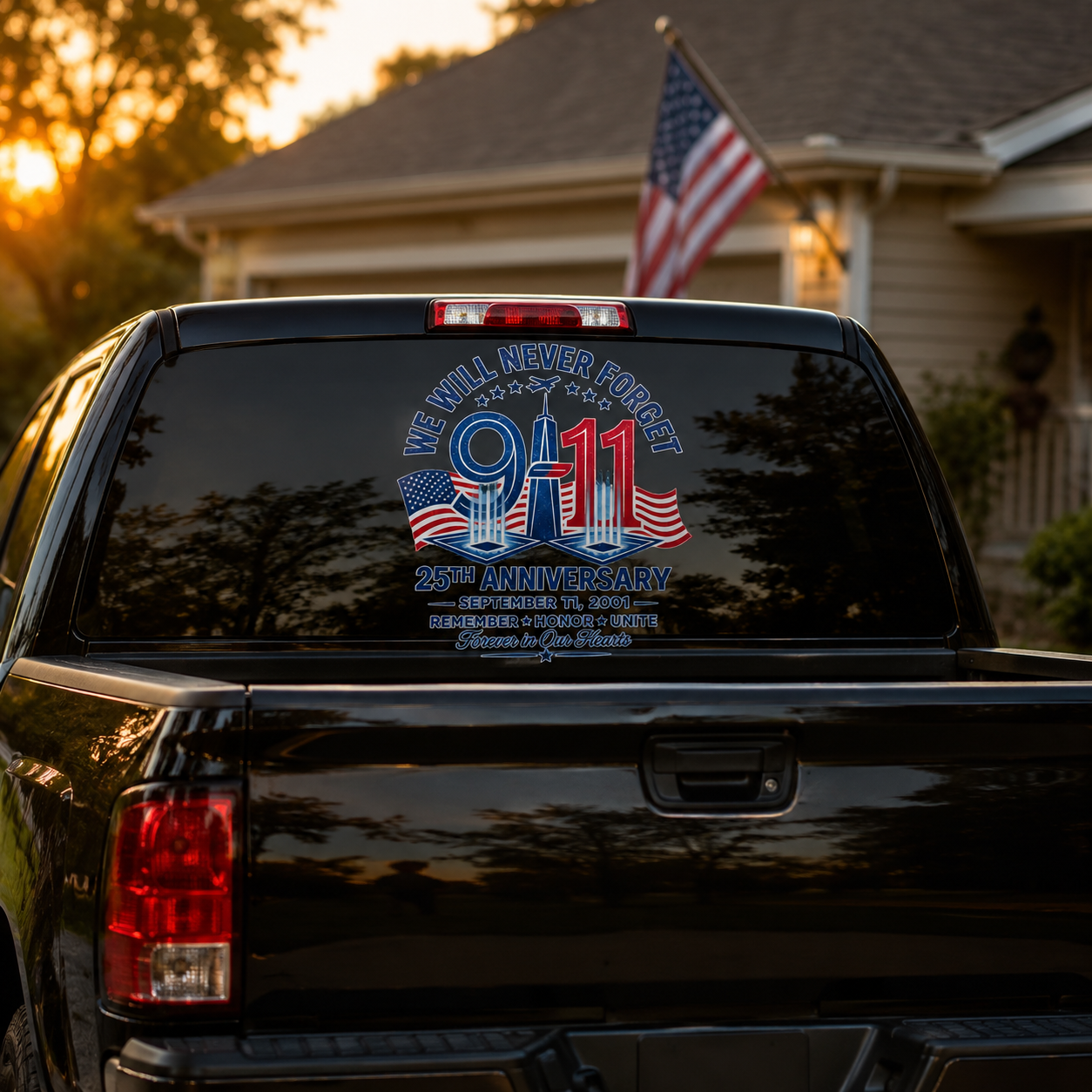 9/11 25th Anniversary Memorial Car Decal – We Will Never Forget