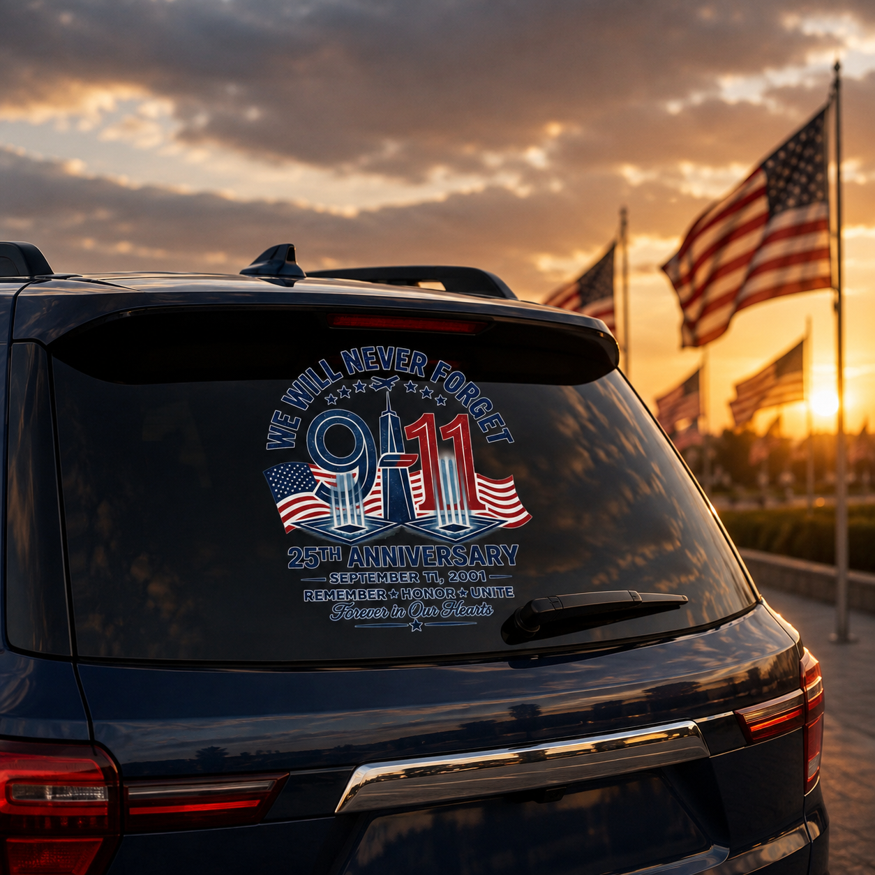 9/11 25th Anniversary Memorial Car Decal – We Will Never Forget