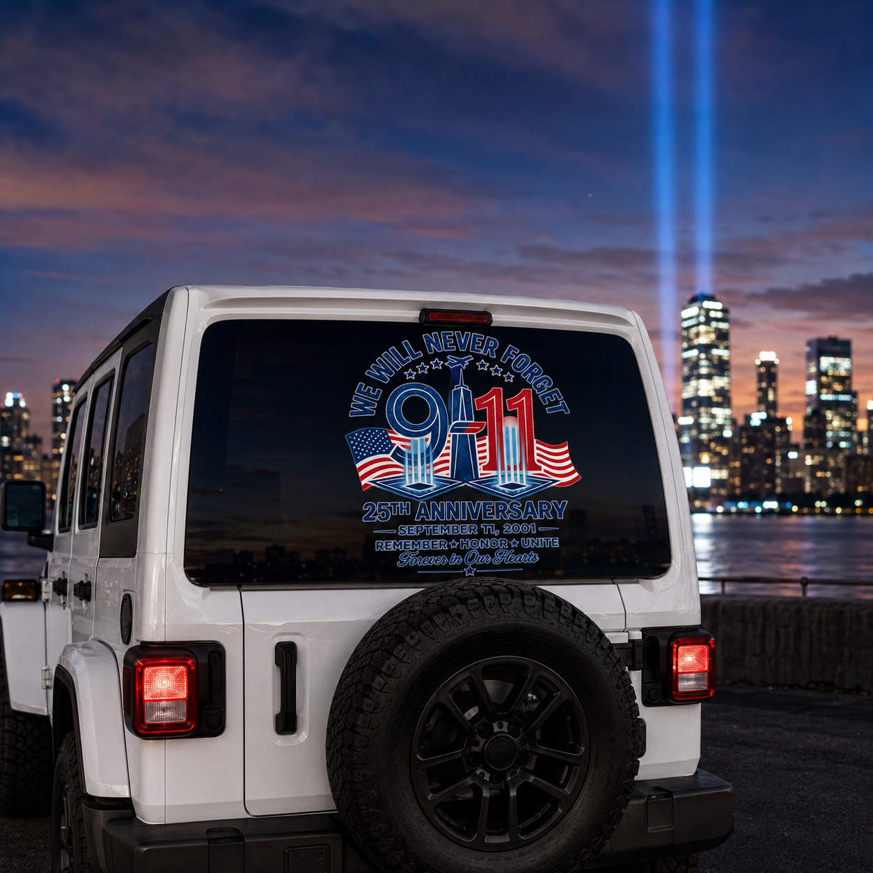 9/11 25th Anniversary Memorial Car Decal – We Will Never Forget
