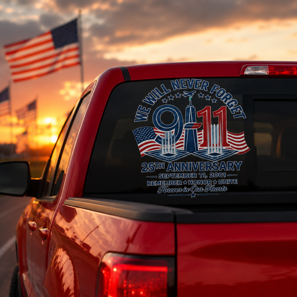 9/11 25th Anniversary Memorial Car Decal – We Will Never Forget