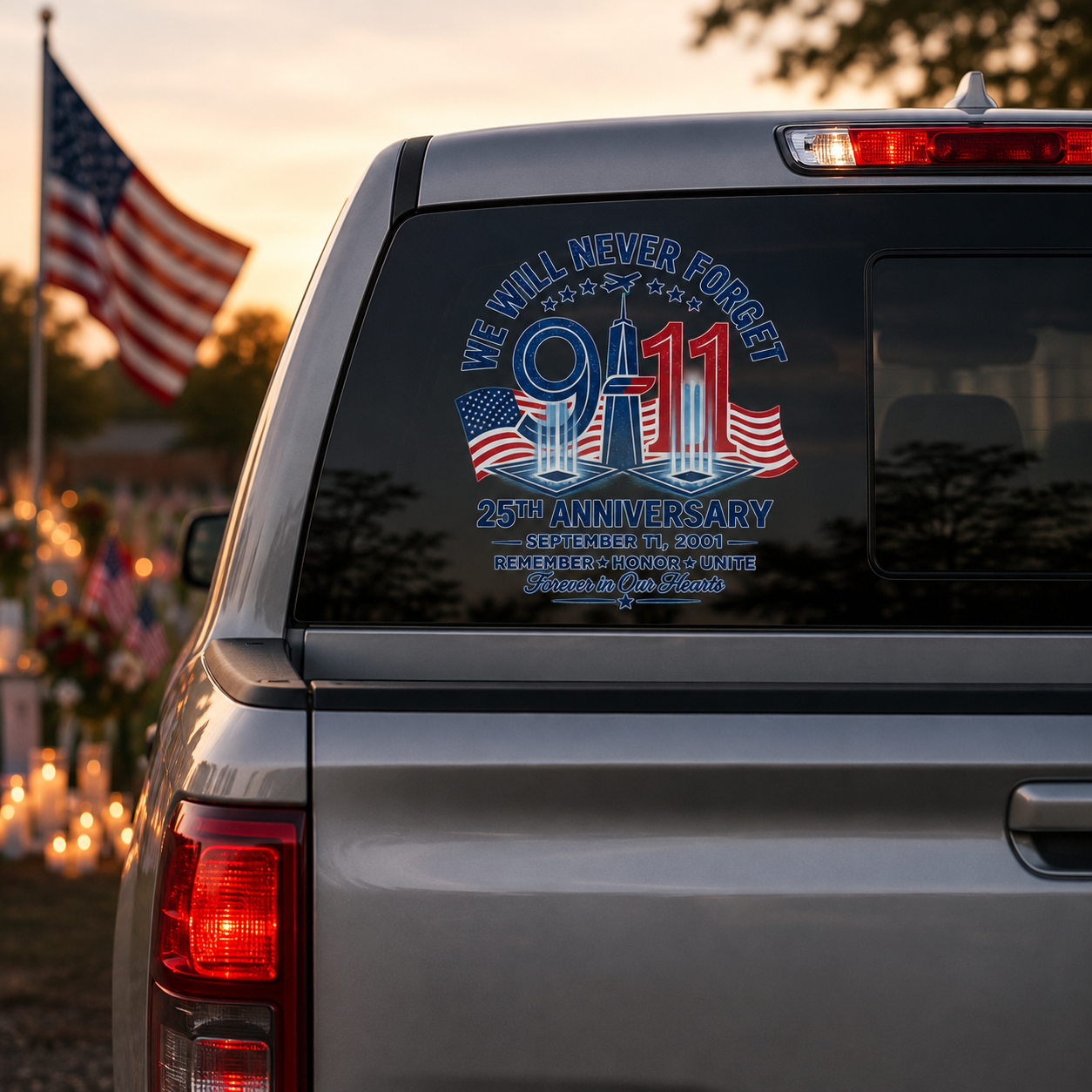 9/11 25th Anniversary Memorial Car Decal – We Will Never Forget