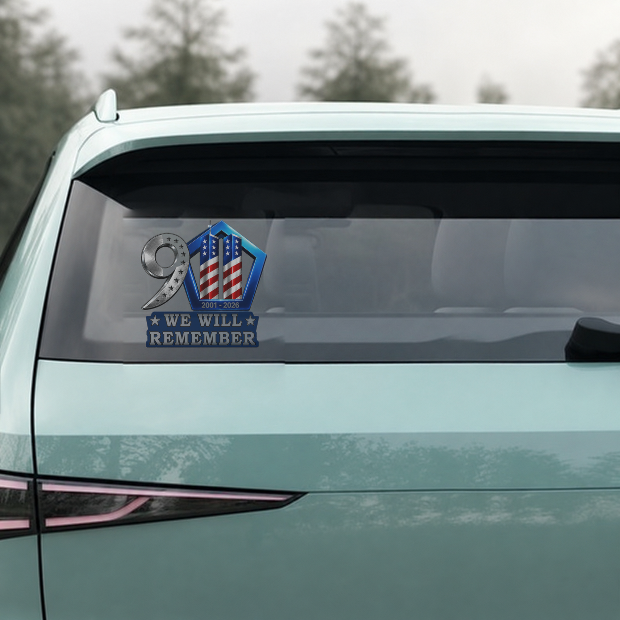 9/11 We Will Remember Car Window Decal – 25th Anniversary Memorial Tribute | 2001–2026
