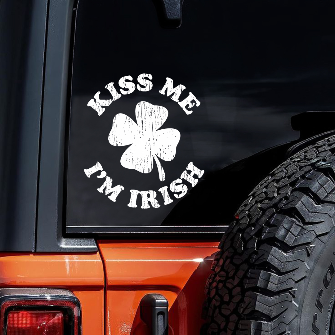 Kiss Me I'm Irish Four-leaf Clover Sticker