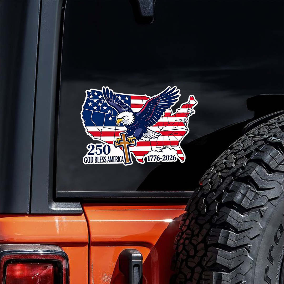 God Bless America Eagle & Cross Sticker