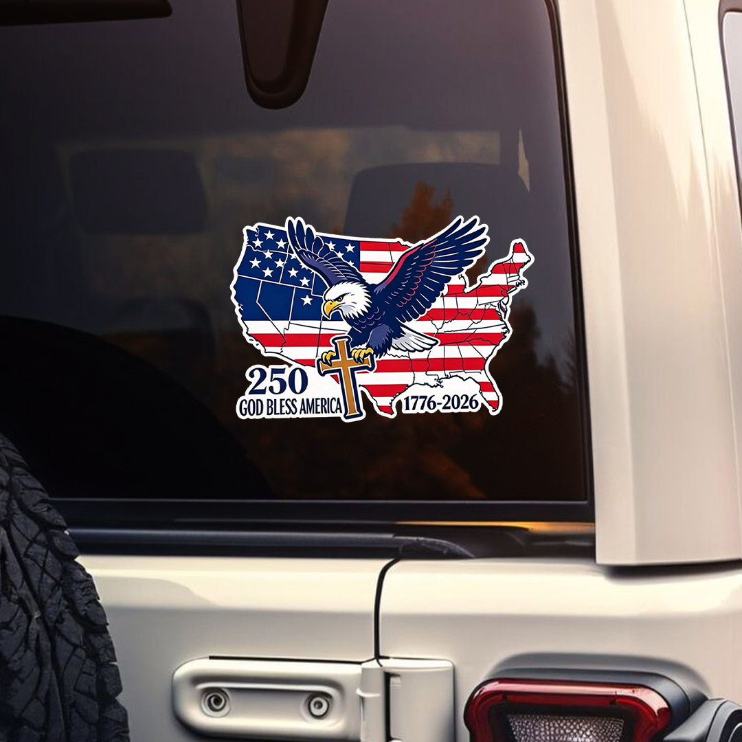 God Bless America Eagle & Cross Sticker