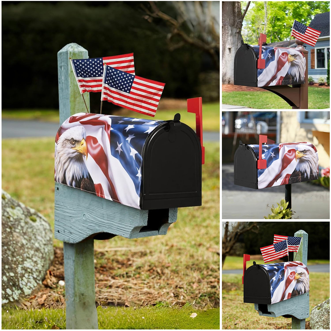 4th of July Mailbox Cover Patriotic American Stripes Stars Flag & American Eagle