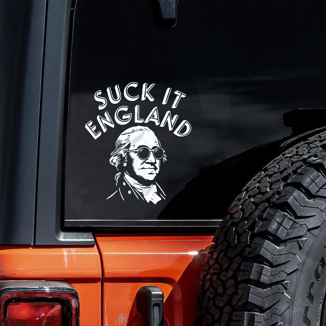 Suck It England Patriotic Car Decal – Funny 1776 Rebel Spirit Window Sticker