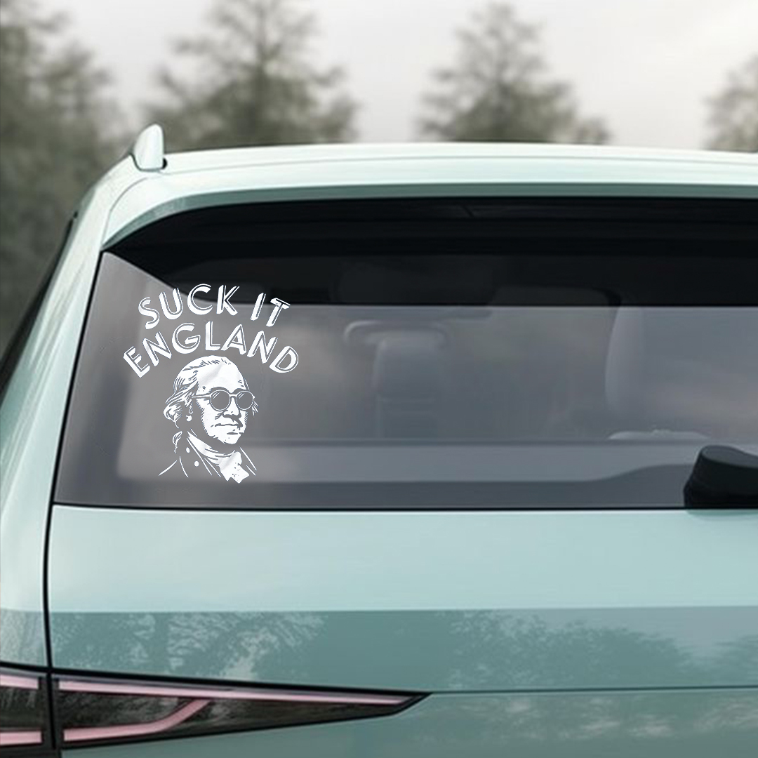 Suck It England Patriotic Car Decal – Funny 1776 Rebel Spirit Window Sticker