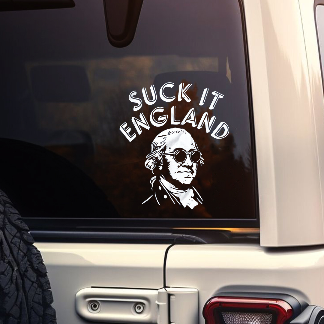 Suck It England Patriotic Car Decal – Funny 1776 Rebel Spirit Window Sticker