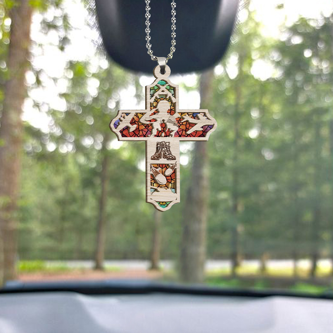 Cross Veteran Key Chain, Rearview Mirror Ornament