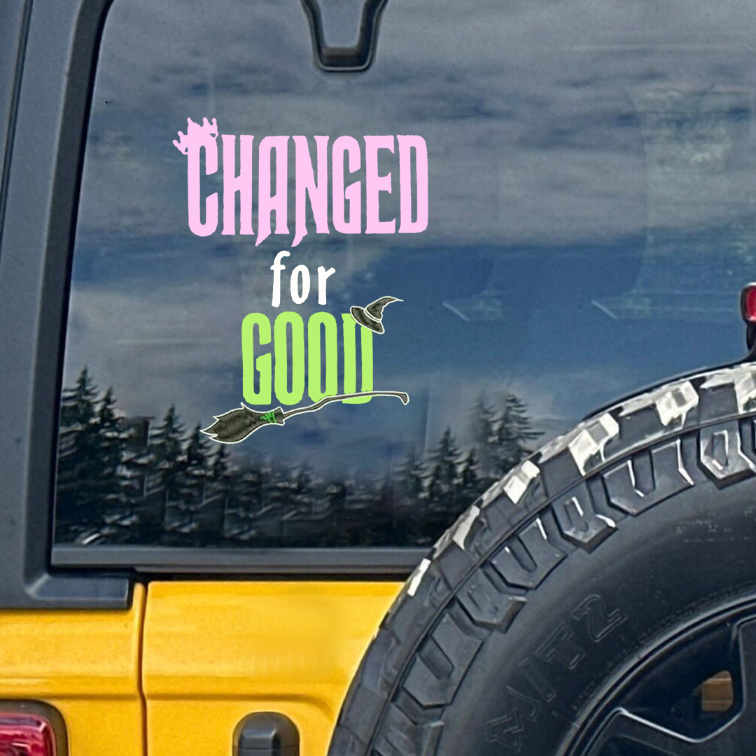 Wicked Changed For Good Crown, Hat and Broom Sticker