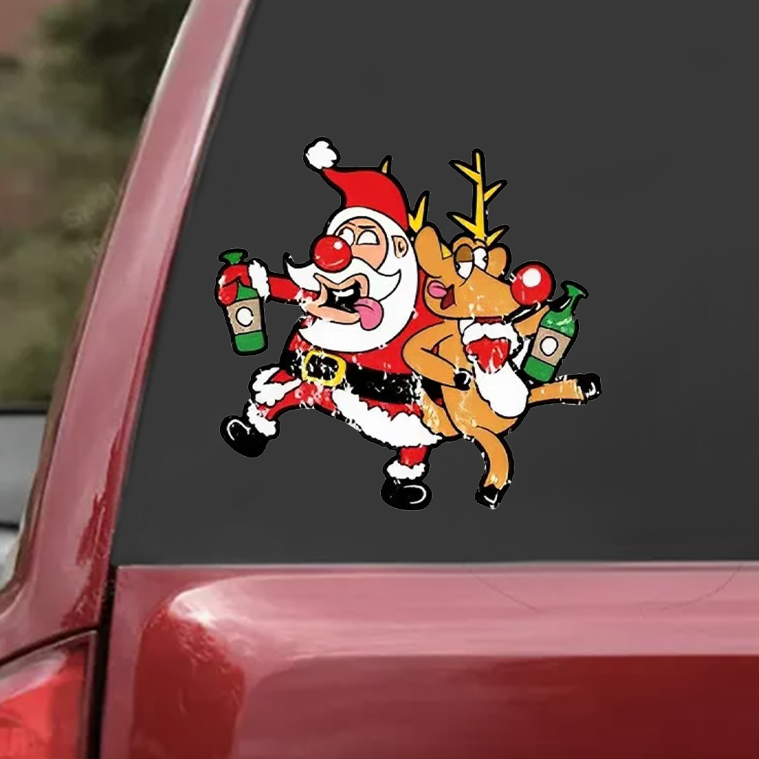 Drunken Santa & Reindeer Sticker