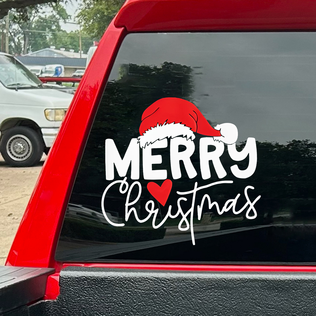 Merry Christmas Red Heart Sticker