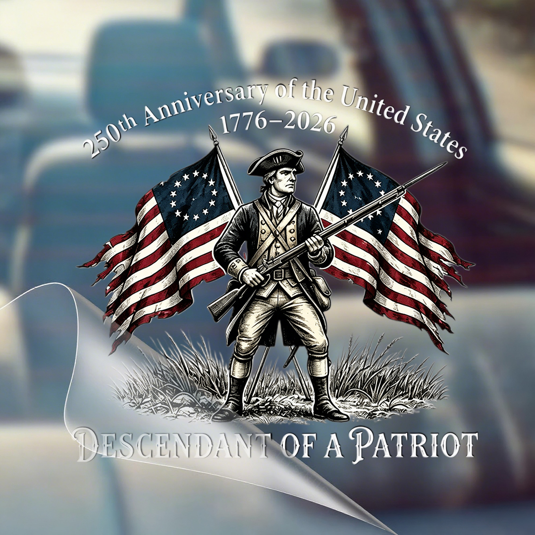 Descendant of a Patriot Car Decal 🦅 – USA 250th Anniversary 1776–2026 Vintage Military Style Window Sticker 🔥