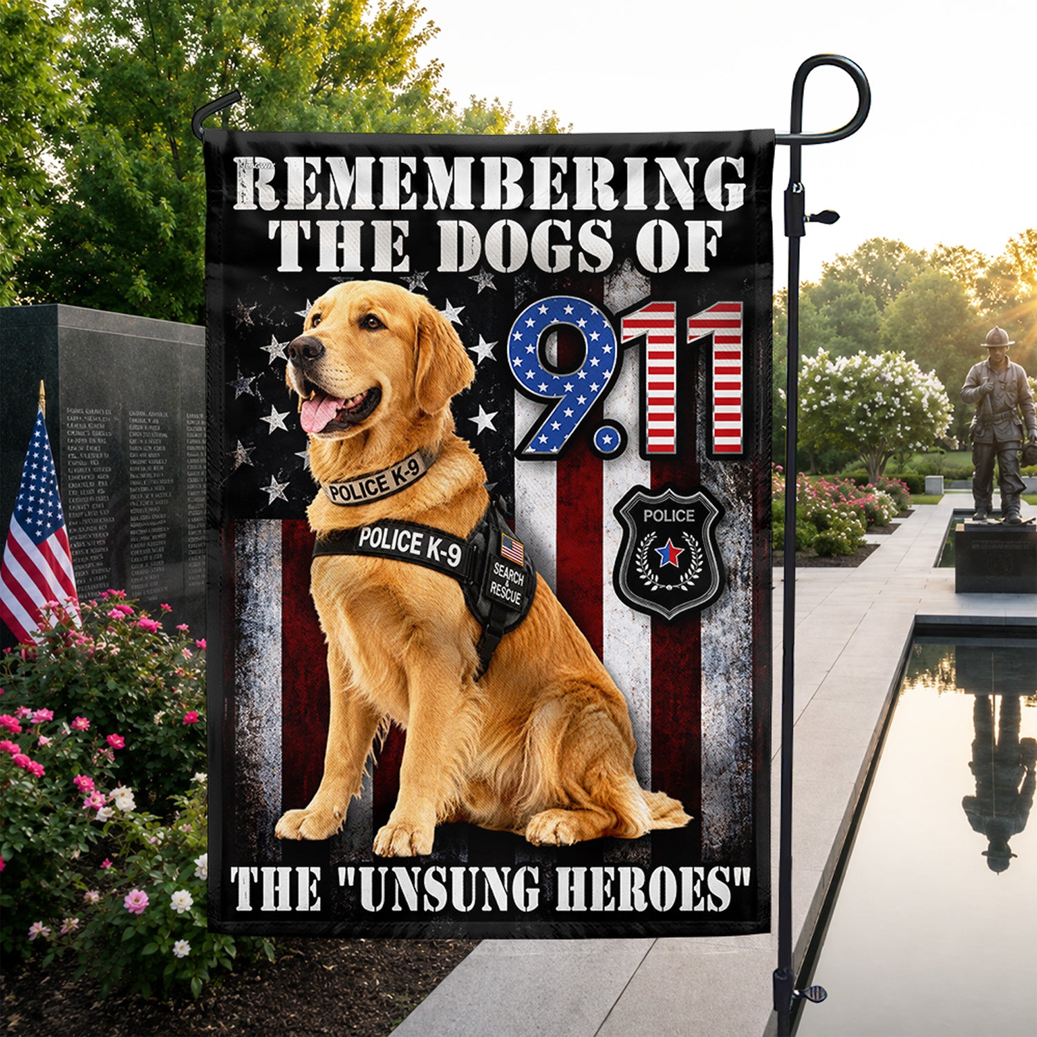 911 Flag Golden Retriever Rescue Dogs, K9 Heroes Flag