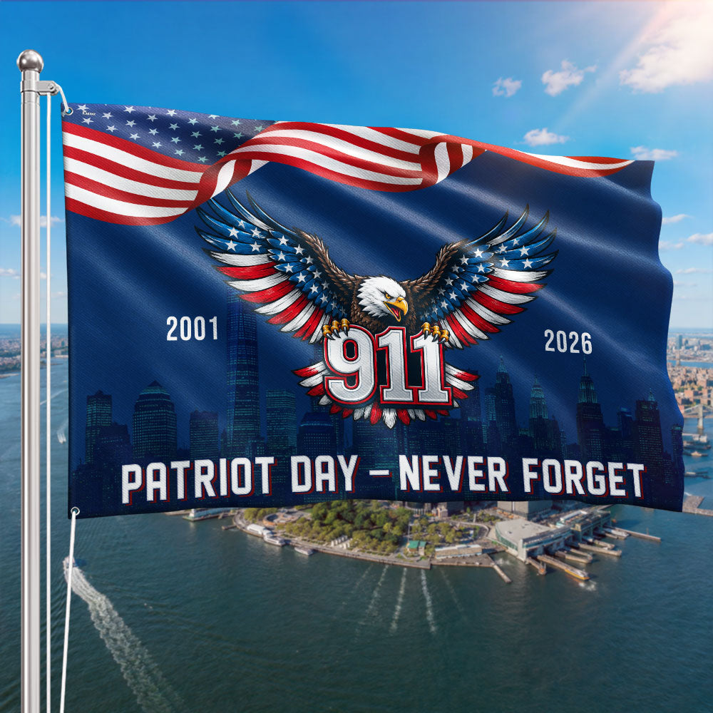 911 Patriot Day 25 Years American Flag, Eagle Never Forget Grommet Flag