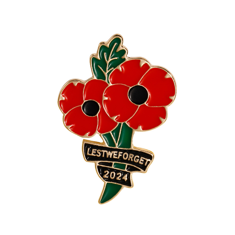 Lest We Forget Double Red Poppy Brooch