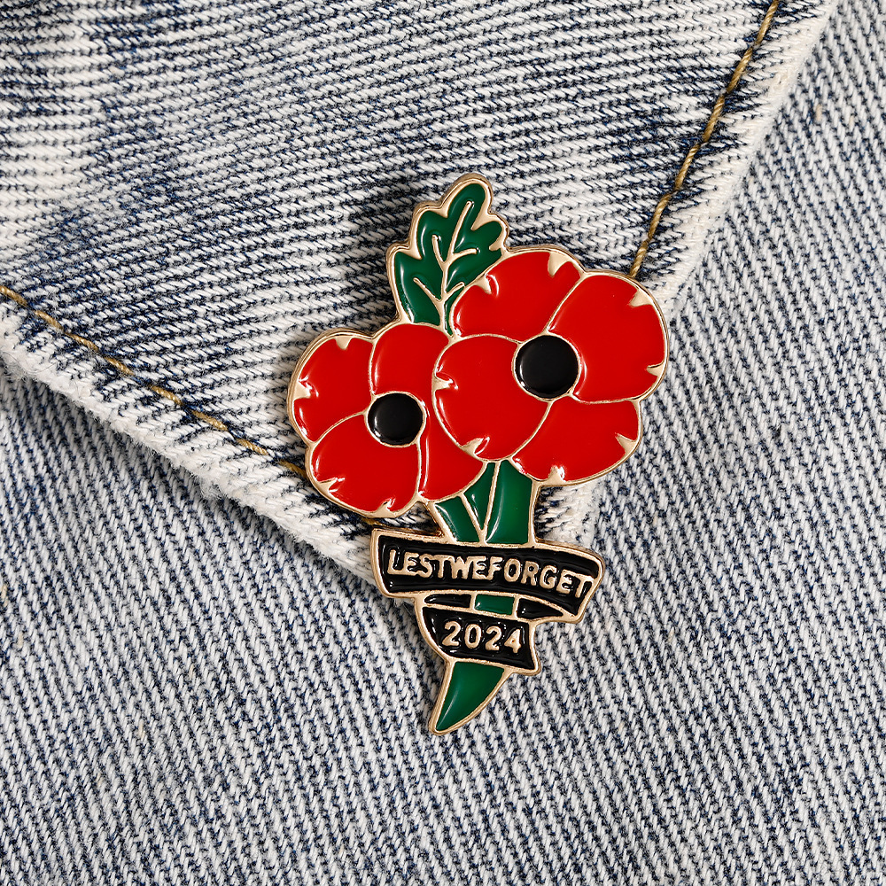 Lest We Forget Double Red Poppy Brooch
