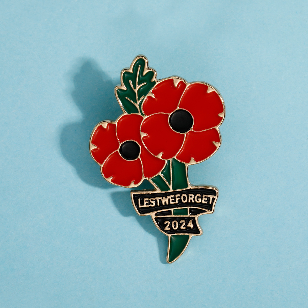 Lest We Forget Double Red Poppy Brooch