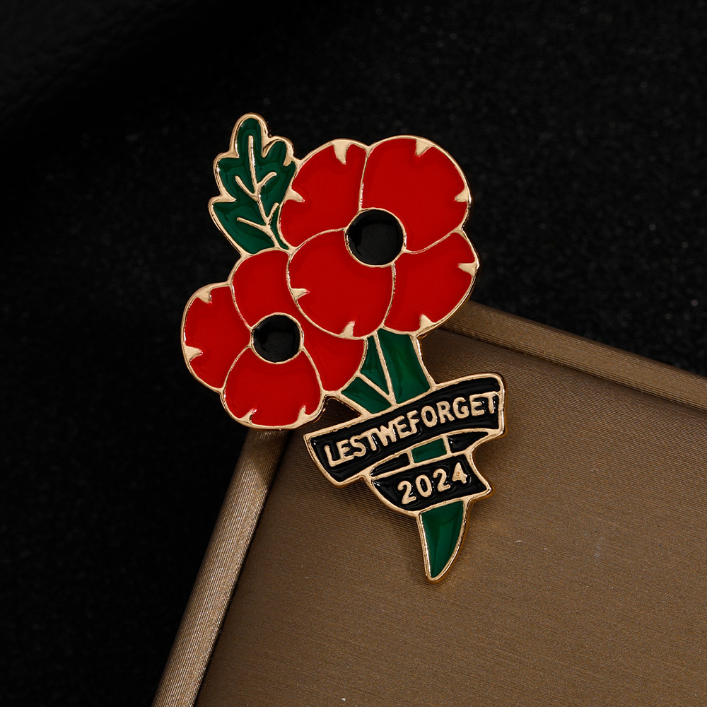 Lest We Forget Double Red Poppy Brooch