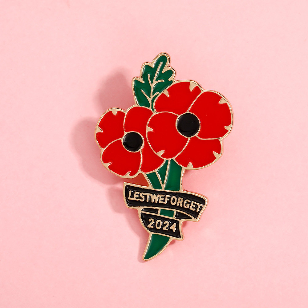 Lest We Forget Double Red Poppy Brooch