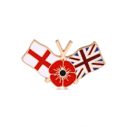 Lest We Forget Red Poppy British & Irish Flag Brooch