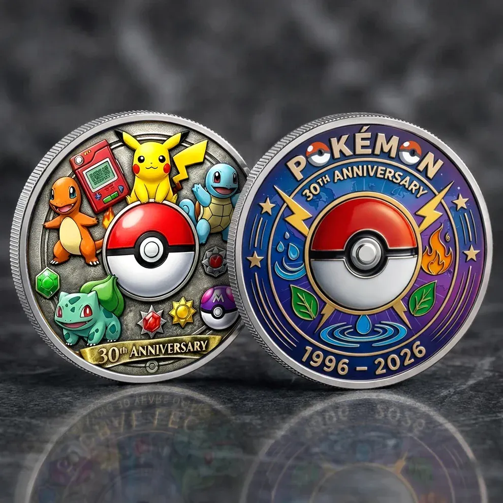 Poke 30th Anniversary Monster Trainer Commemorative Collector Edition Fantasy Printed Coin