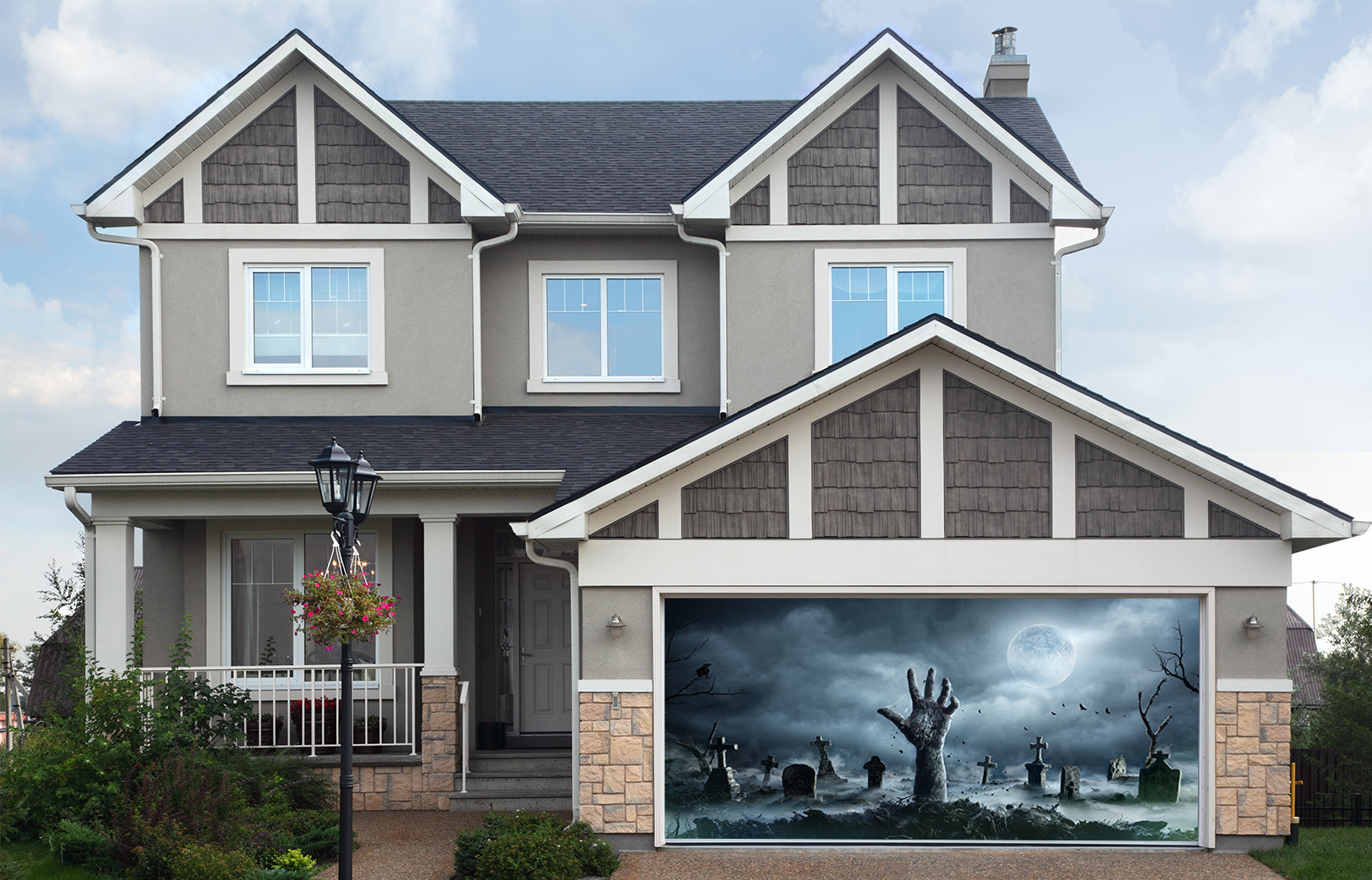 Zombie Hand Rising Out Of A Graveyard In Spooky Night Garage Door Cover