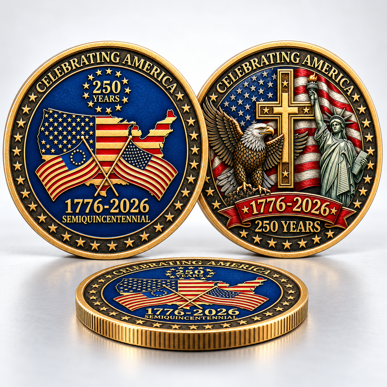 3D High-Relief America 250th Anniversary Commemorative Coin – 1776–2026 Patriotic Collectible