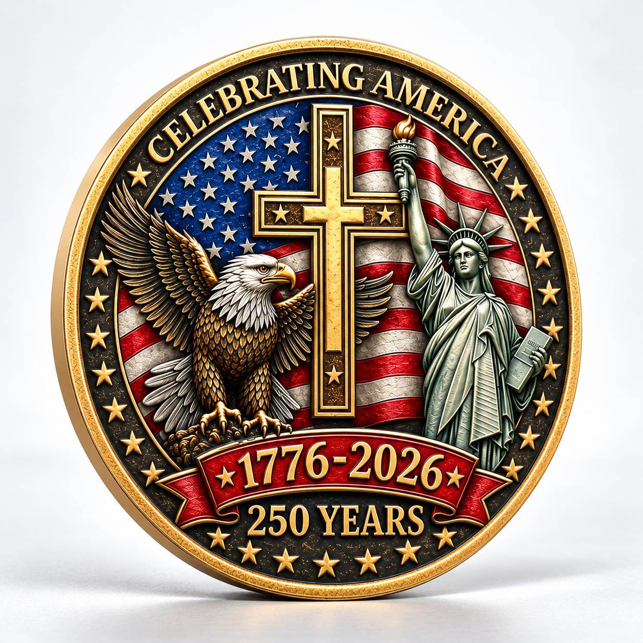 3D High-Relief America 250th Anniversary Commemorative Coin – 1776–2026 Patriotic Collectible