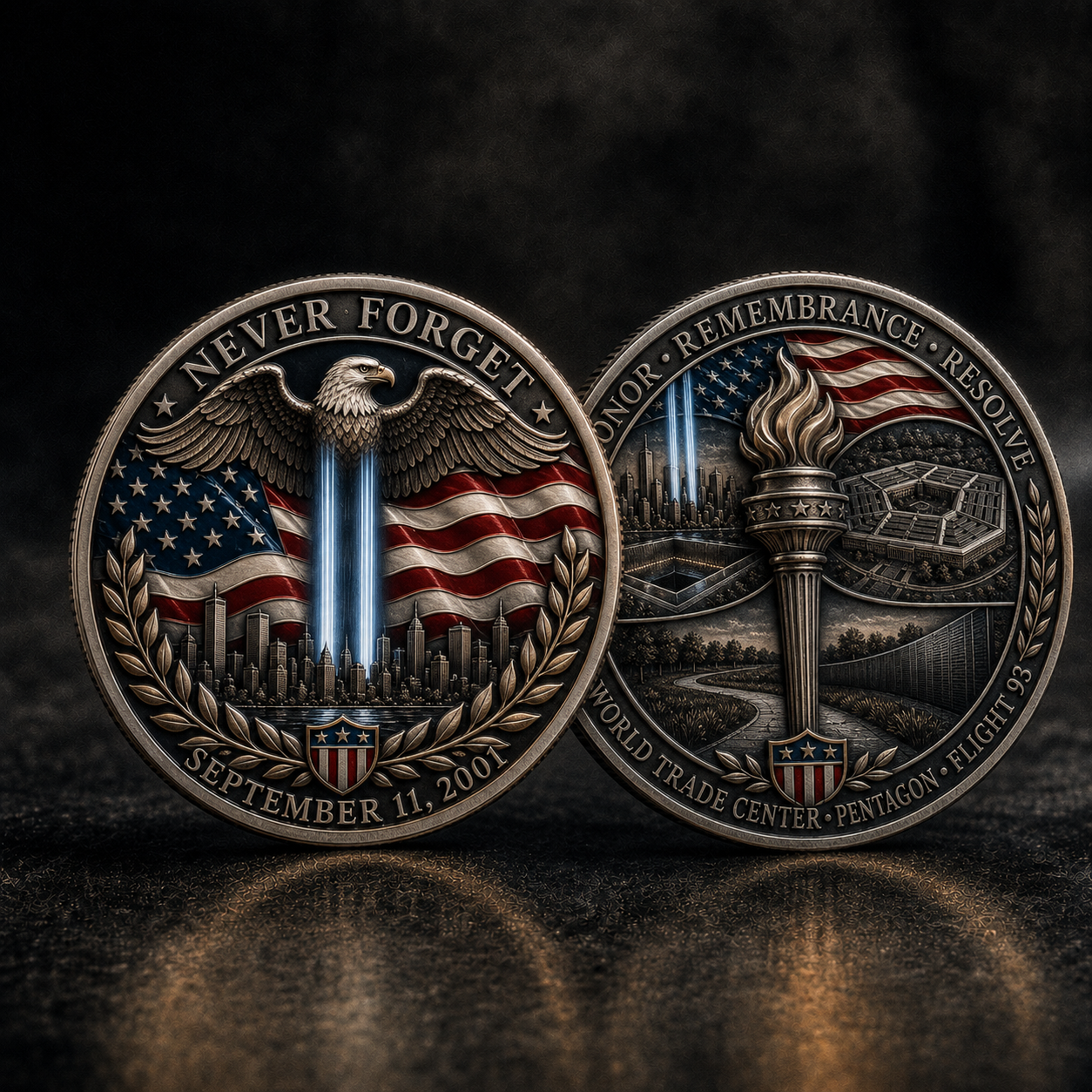 🗽 Echoes of Courage — 9/11 Never Forget Memorial Challenge Coin