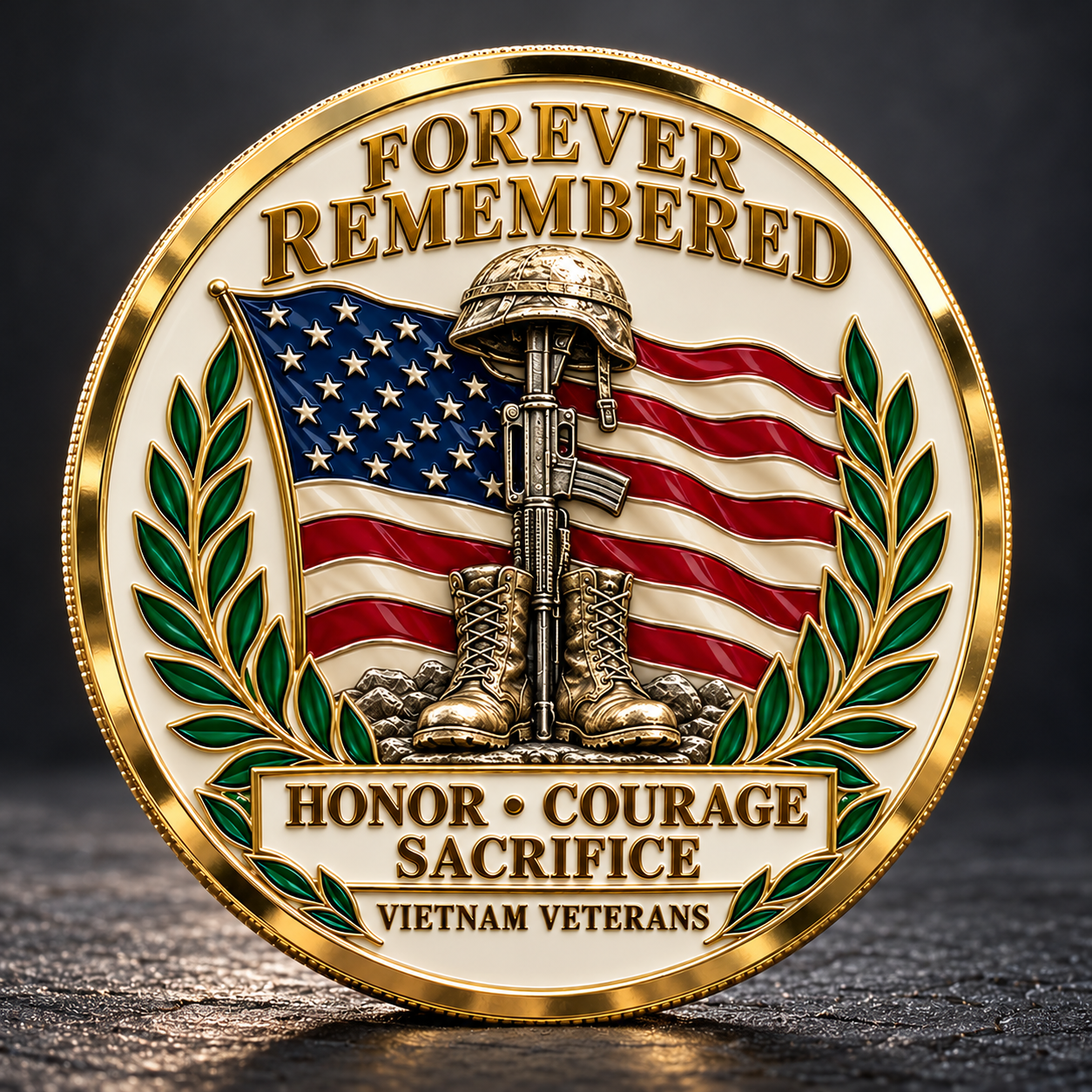 Battlefield cross flag and laurel design in close-up
