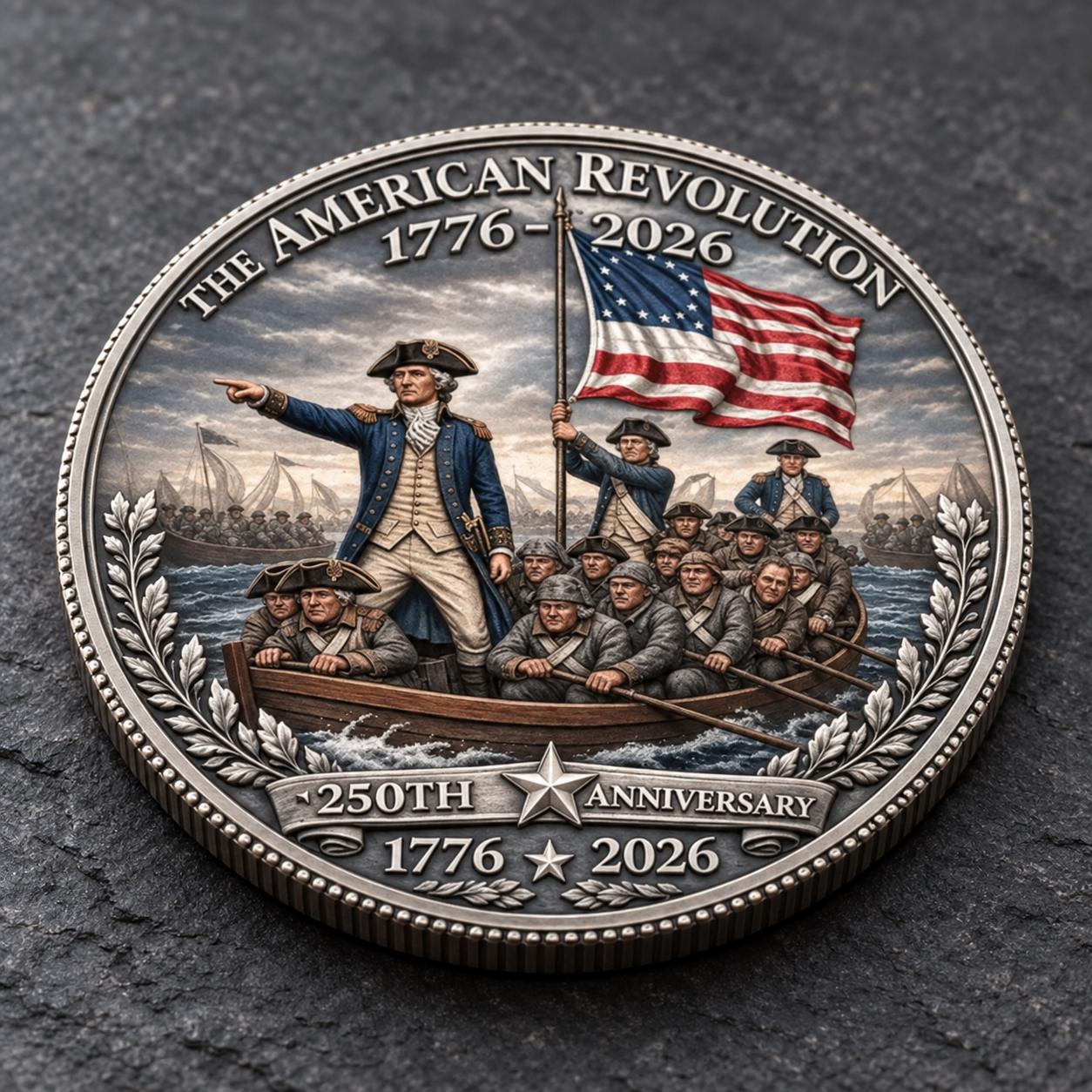 Angled view showing the coin design and ridged edge