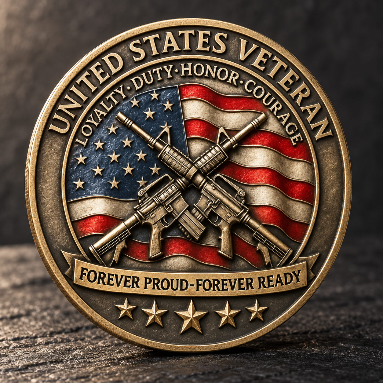 Reverse design with crossed rifles and veteran inscription