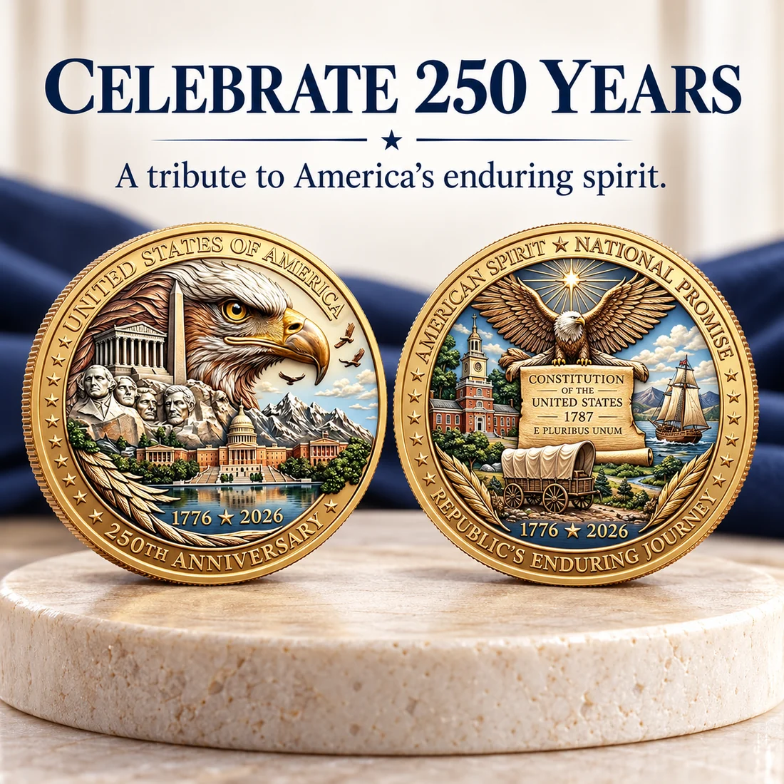 America 250 anniversary coin front and back view