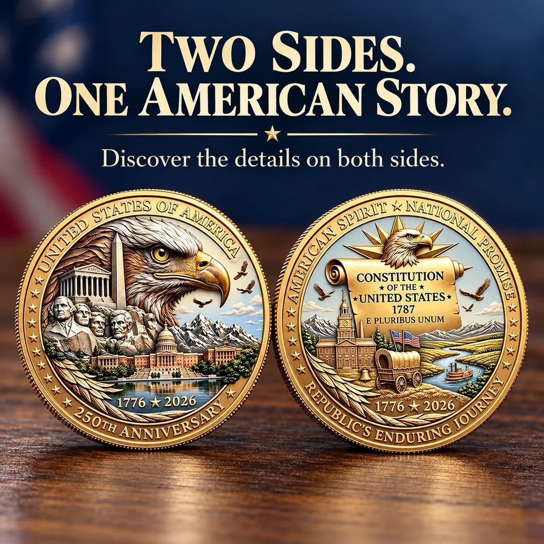Two sides one American story commemorative coin
