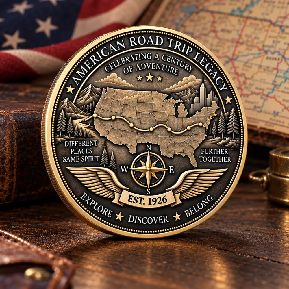 American Road Trip Legacy side with United States map route and compass artwork
