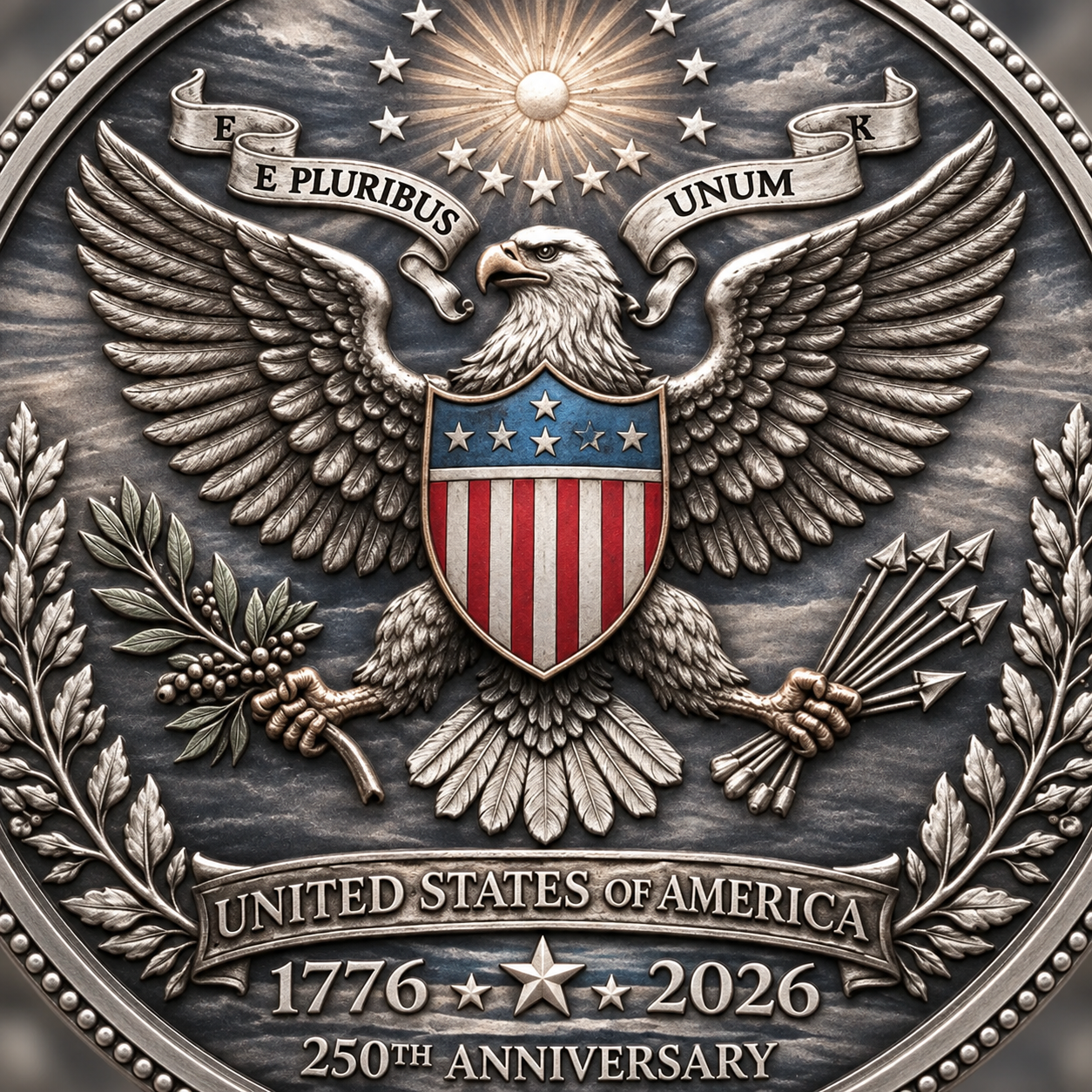 Close-up of the eagle, feather details and shield
