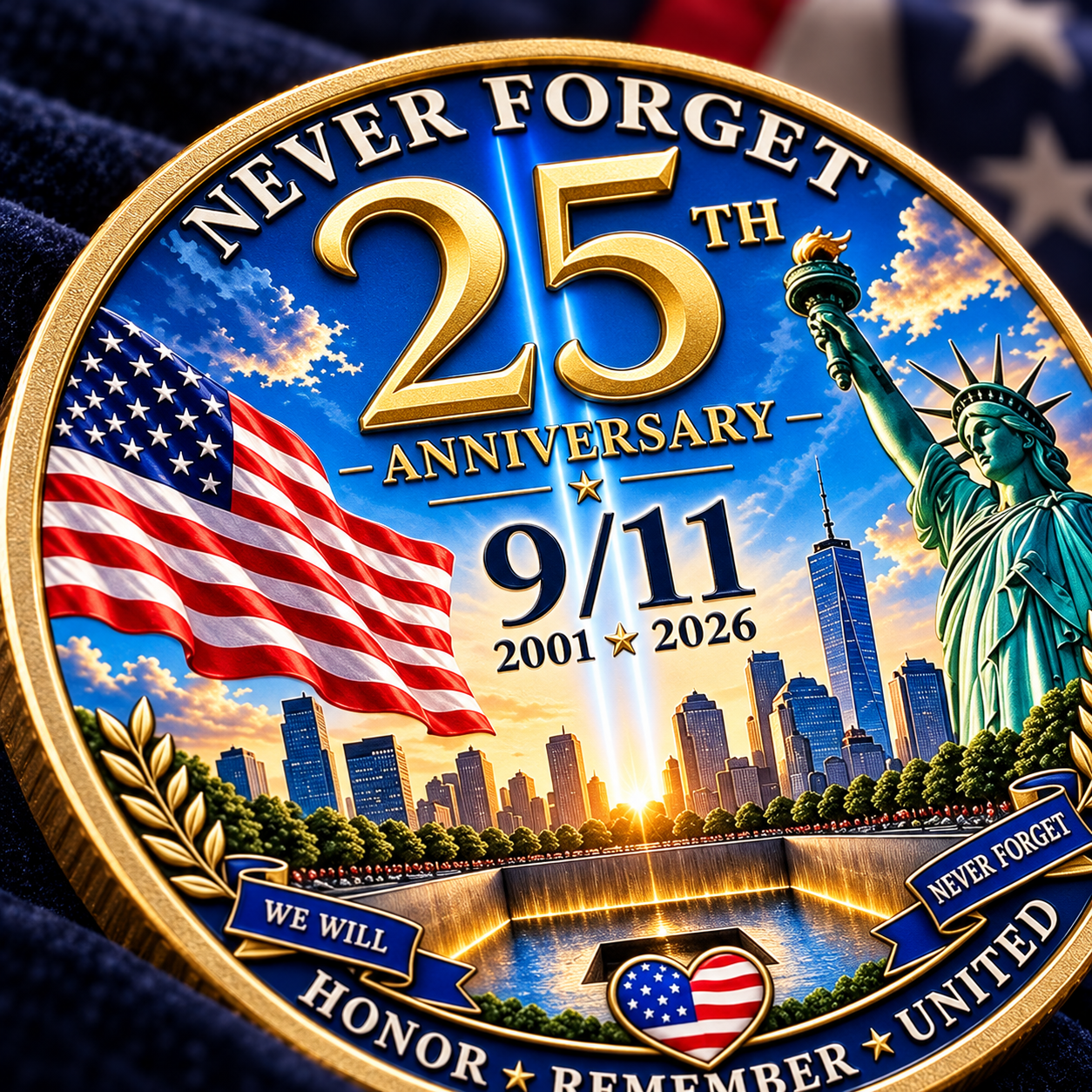 9/11 25th Anniversary Never Forget Coin – Memorial Collectible