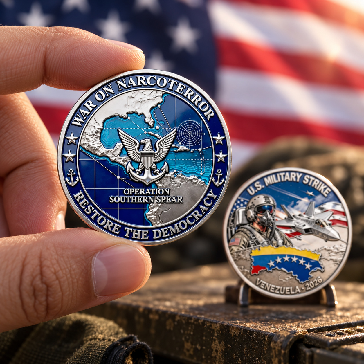 Military Strike Venezuela 2026 Coin – Operation Southern Spear Collectible ✈️🪙