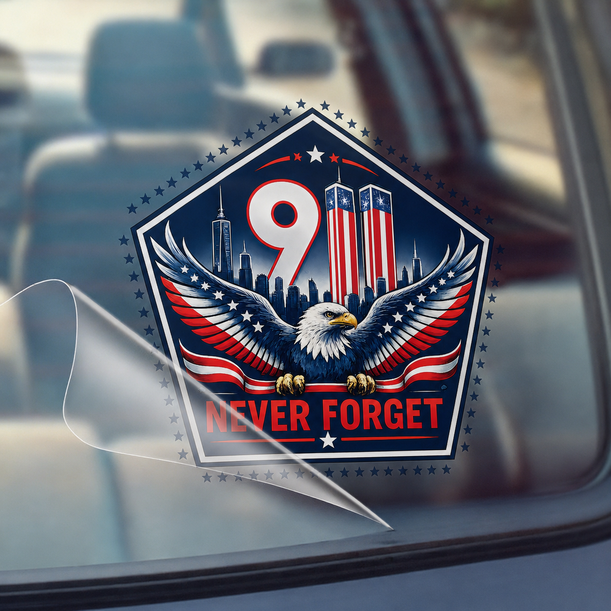 9/11 Never Forget Eagle Memorial Car Decal