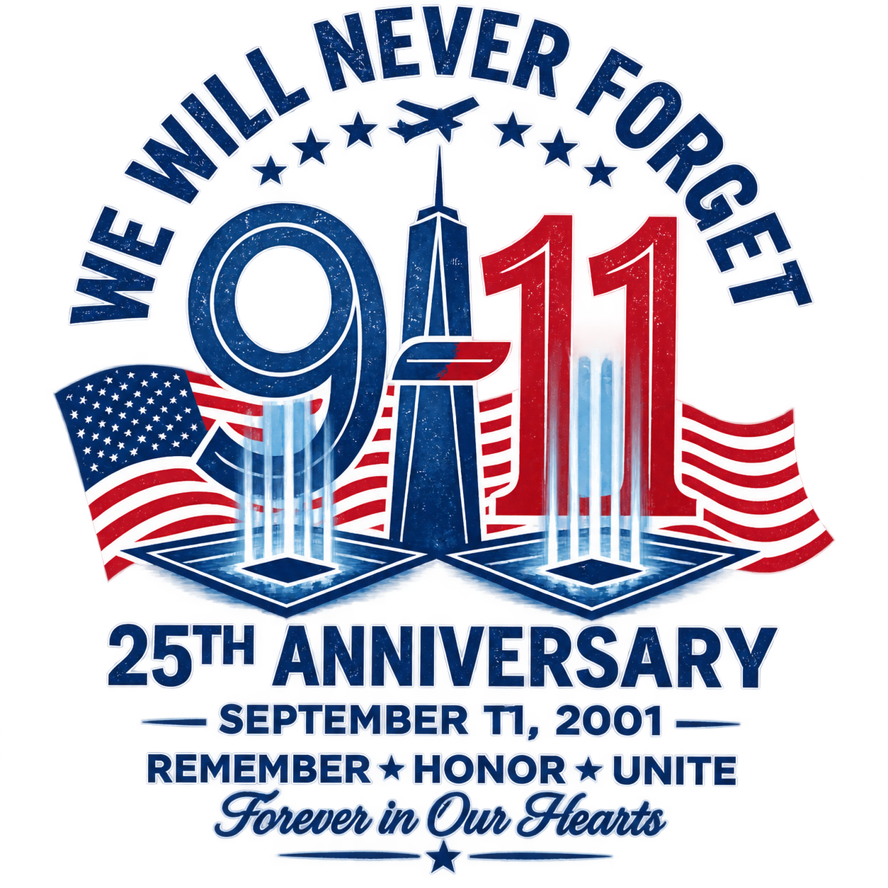 9/11 25th Anniversary Memorial Car Decal – We Will Never Forget