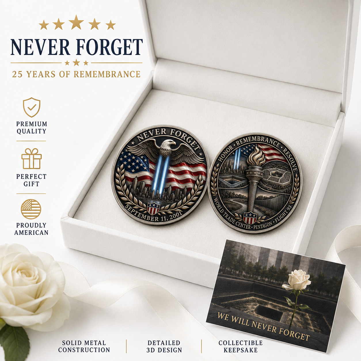 🗽 Echoes of Courage — 9/11 Never Forget Memorial Challenge Coin